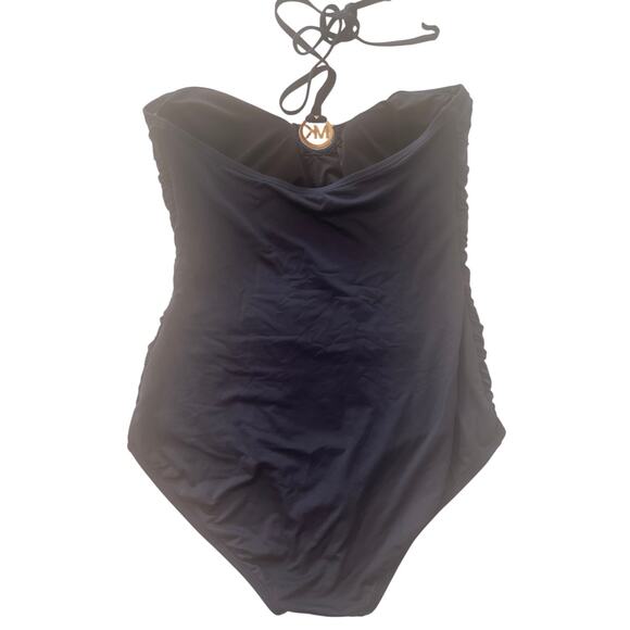 Michael Kors Midnight Blue Gold Detail Tie Neck Size 14 Padded One Piece Swim - Picture 2 of 9